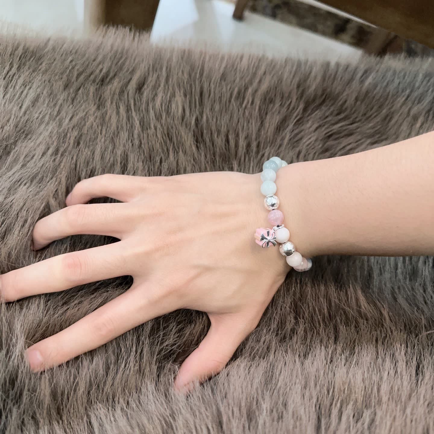 Tiffany & Co. Blue Agate Bead Bracelet with Sterling Silver Charms
